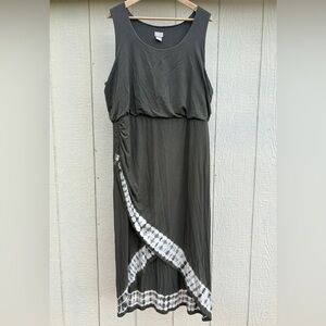 Chico's Size 3 US16/18 XL Army Green White Tie Dye Knit Maxi Dress Sleeveless